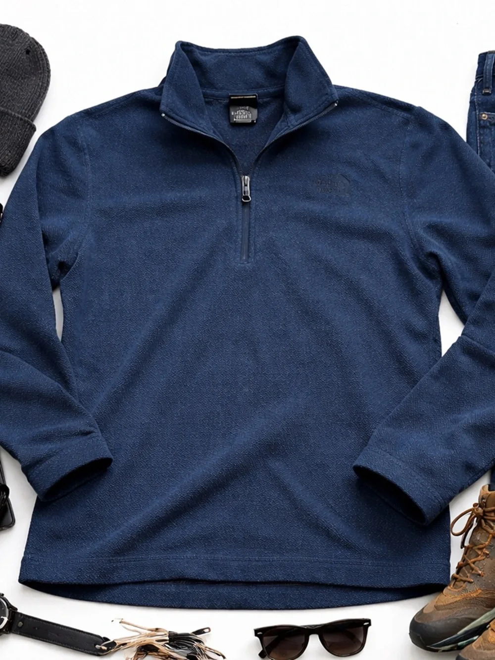 The North Face Quarter Zip Warm Fleece Pullover Blue Textured Mens Large in EUC